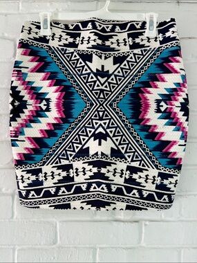 Xhilaration Teal, Pink & Navy Geometric Pencil Skirt